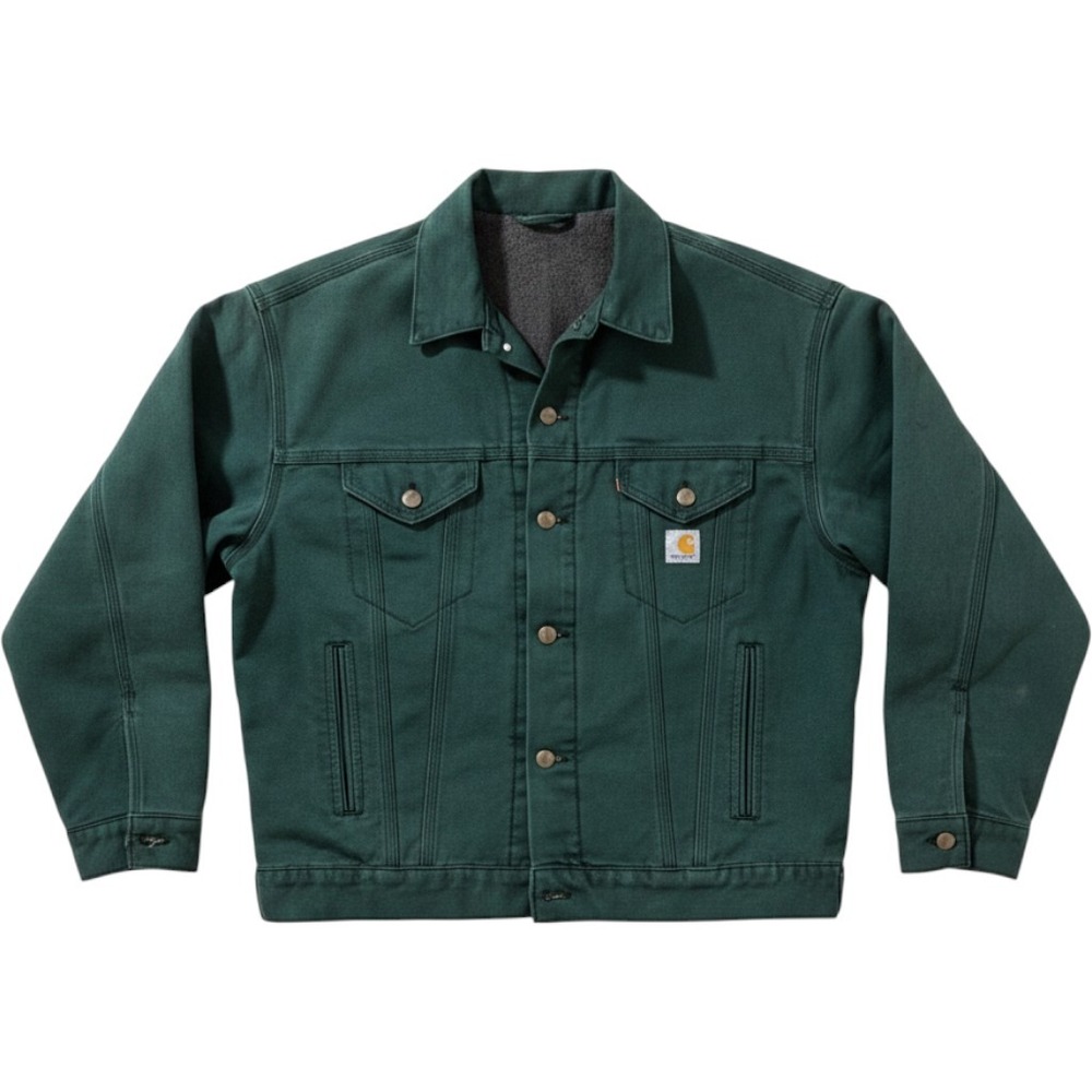 Vintage Carhartt Dark Green Trucker Jacket Blanket Lined JB143 Mens Large